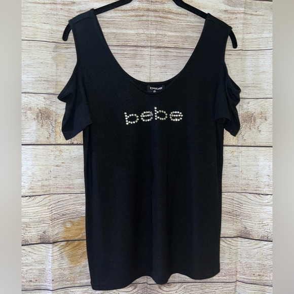 bebe Tops - NWT Bebe Black Embellished Cold Shoulder Blouse Size Medium